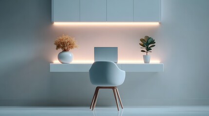 Poster - minimalist home office setup with warm lighting, productivity aesthetic