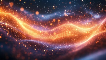 Poster - Vibrant glowing wave patterns with sparkling particles and dynamic light flow