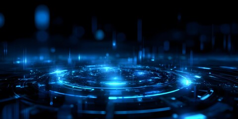 Poster - Futuristic Blue Circular Interface with Glowing Lights