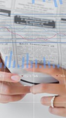Poster - Animation of data processing over caucasian woman with newspaper