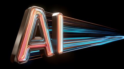 Poster - Neon-lit 'AI' text with dynamic light trails on a dark background