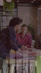 Poster - Animation of statistical data processing over diverse colleagues discussing over a plan at office