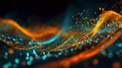 Fototapete - Dynamic Wave of Glittering Particles in Blue and Orange