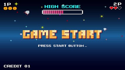 Poster - GAME START. pixel art .8 bit game. retro game. for game assets. arcade gaming.