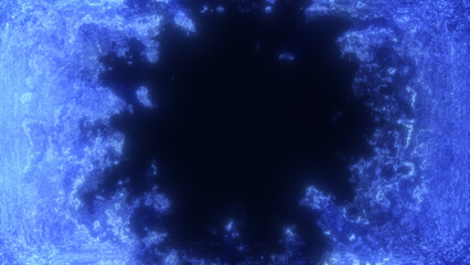 Poster - Abstract glowing blue energy portal with bright electric particles and a dark center, creating a cosmic effect