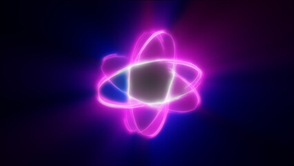 Poster - Neon pink and blue twisted ring of light forming a glowing knot on a dark violet background