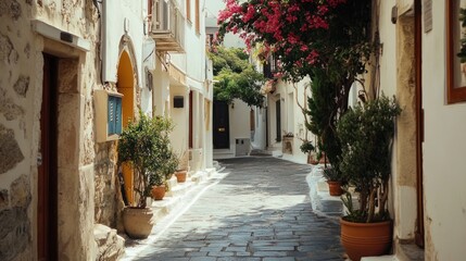  Narrow alleyway with whitewashed buildings