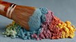 © Umri - Eye tinting brush closeup with colorful powder on soft bristles, beauty cosmetic tool detail concept for makeup design ads
