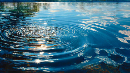 Poster - Abstract Blue Water Surface with Light Reflections and Ripples, Creating a Calming and Peaceful Visual.