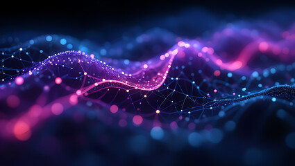 Poster - An abstract network of interconnected data points glows with vibrant hues, representing the complex world of digital technology and artificial intelligence