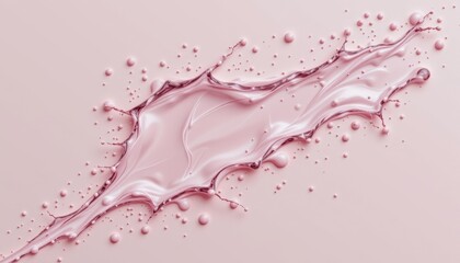 Poster - Abstract pink paint splash flowing with bubbles and droplets on soft pastel background creating dynamic artistic movement and vibrant visual effect