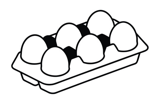 Egg Box With Six Eggs line drawing vector illustration