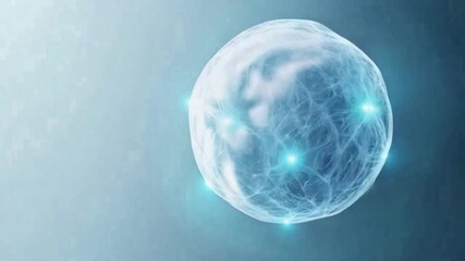 Leinwandbilder - Cellular Universe: An abstract rendering showcases a solitary cell, its intricate inner workings revealed, floating in a sea of luminous blue. A visualization that speaks to scientific innovation. 