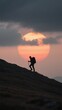 © cong - The silhouette of an outdoor hiker under the setting sun