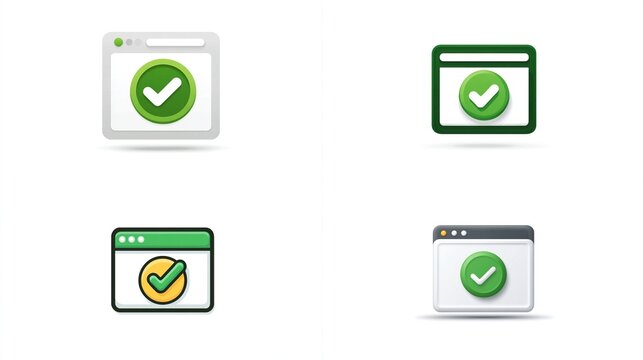 Browser window with a green checkmark symbolizing success, isolated on a white background