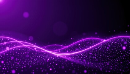 Fototapete - Vibrant purple wave light streaks flowing through a dark background with glowing particles and sparkling effects creating a dynamic energetic scene