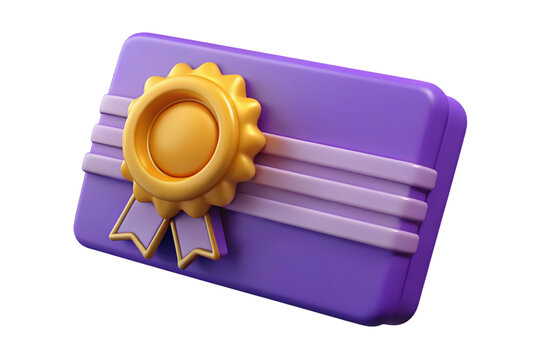 3d render of a purple gift box with gold ribbon and medal isolated on transparent background