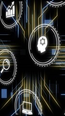 Aufkleber - Icons representing various concepts and data processing animation over dark background