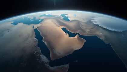 dramatic aerial view of the arabian peninsula from space