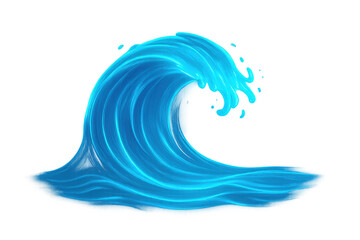 Poster - Blue wave curling, forming translucent crest against transparent backdrop, symbolizing water dynamics and fluid energy movement