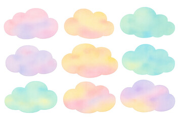 Aufkleber - Colorful watercolor clouds drifting across transparent background, bringing playful artistic element to graphic projects