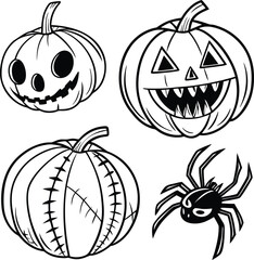 Poster - A vector set of spooky Halloween pumpkins, fruits, and autumn elements perfect for holiday designs