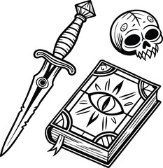 Poster - Vintage vector icon set illustration of pirate skull with crossed swords