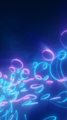 Poster - Neon abstract shapes in vibrant pink and blue colors floating dynamically, creating a futuristic visual