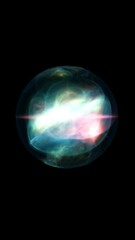 Poster - Abstract glowing sphere with blue and red light flare, representing energy, cosmic motion, or digital orb effect