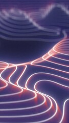 Poster - Stylized neon contour lines in glowing red and white, forming abstract topographic waves and paths