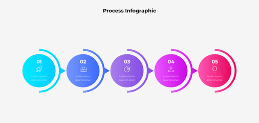 Fototapete - Illustrative representation of a five step process depicted with vibrant gradient colors and clean design. Great for presentations, professional settings, and visually appealing step-by-step diagrams