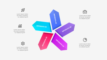 Fototapete - Five step arrows infographic, ideal for presenting data, processes, or business strategies in a visually engaging format. Cycle diagram with 5 processes