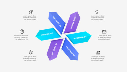 Fototapete - Six step arrows infographic, ideal for presenting data, processes, or business strategies in a visually engaging format. Cycle diagram with 6 processes