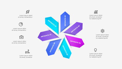 Fototapete - Seven step arrows infographic, ideal for presenting data, processes, or business strategies in a visually engaging format. Cycle diagram with 7 processes