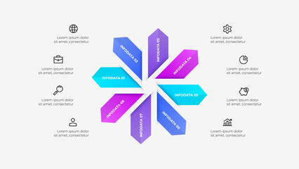 Fototapete - Eight step arrows infographic, ideal for presenting data, processes, or business strategies in a visually engaging format. Cycle diagram with 8 processes