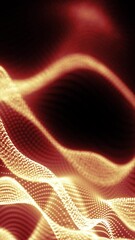 Poster - Red wave mesh made of glowing particles, representing digital flow, energy, and abstract technology