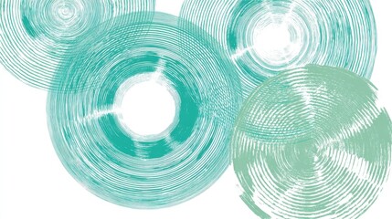 Fototapete - Turquoise and green concentric circles are overlapping, creating a textured abstract design with a modern and artistic feel, suitable for various design purposes