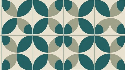 Fototapete - Teal and beige geometric pattern repeating seamlessly, embodying mid century modern aesthetic for backgrounds, textiles, surface design applications