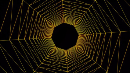 Poster - Abstract Retro Wireframe Tunnel with Yellow Outlines and a Black Background, Creating a Geometric Perspective