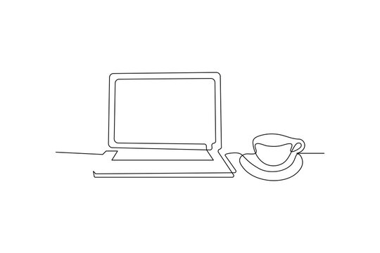 Laptop one line art Of minimalist vector icon with Black And white

