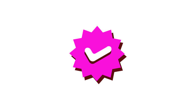 White Check Mark on Pink Starburst Icon Isolated on Clean White Background