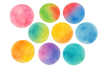 Poster - Watercolor circles displaying vibrant rainbow colors, featuring soft blended edges and transparent background for creative graphic design elements
