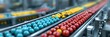 © Michael - Colorful balls moving along conveyor belts in a factory setting during daytime operations