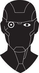Poster - Geometric illustration of a futuristic android face in black and white vector art
