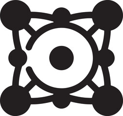 Poster - Simple abstract atom icon in black representing science technology research and innovation