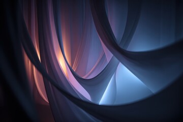 Poster - Light flows through flowing fabric in a modern artistic installation at night