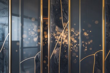 Poster - Elegant abstract wall with golden highlights and dark textured panels design