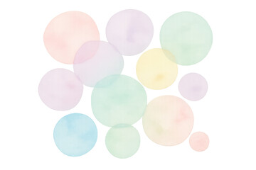 Poster - Colorful watercolor circles floating on a transparent background, creating a cheerful and dreamy atmosphere