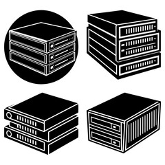 Fototapete - Illustration of four server stacks shown in black and white with different orientations and styles
