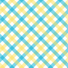 Wall Mural - Gingham seamless pattern in blue yellow white.Checkered tartan plaid repeat pattern for winter Christmas.Geometric vector illustration background wallpaper texture for fabric and prints.